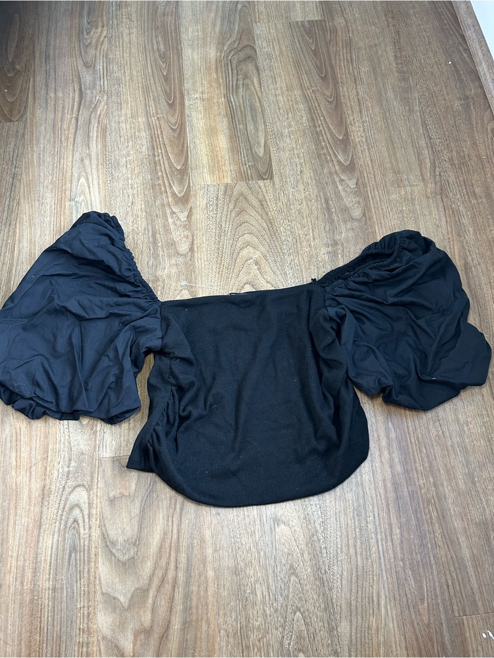 Zara Off-Shoulder Black Puff Sleeve Top Size L